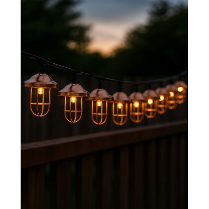 LED Solárny reťazec 10xLED/1,2V 300 mAh 3,8 m IP44 medený