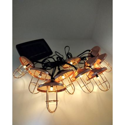 LED Solárny reťazec 10xLED/1,2V 300 mAh 3,8 m IP44 medený