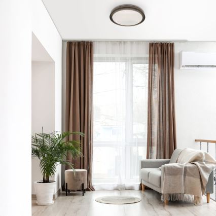LED Stmievateľné kúpeľňové stropné svietidlo HALINA LED/48W/230V 3000-6000K pr. 38 cm IP44 čierna + diaľkové ovládanie
