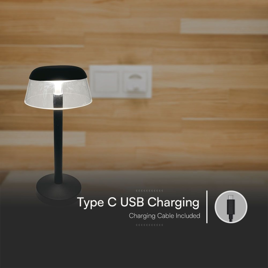 LED Stmievateľná nabíjacia dotyková stolná lampa LED/3W/5V 3000-6000K 1800 mAh čierna