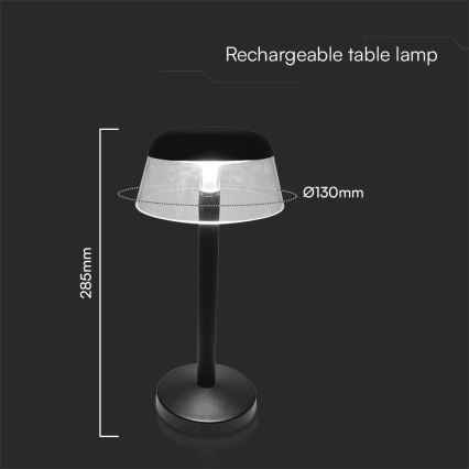 LED Stmievateľná nabíjacia dotyková stolná lampa LED/3W/5V 3000-6000K 1800 mAh čierna