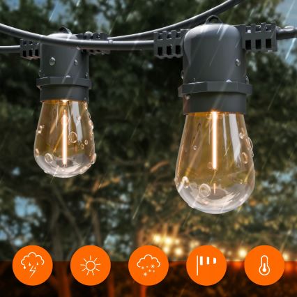 LED Stmievateľná solárna dekoratívna reťaz 20xE27/0,3W/3/5V USB 2400 mAh 20,62 m IP65 čierna + diaľkové ovládanie