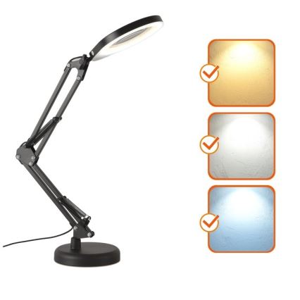 LED Stmievateľná stolná lampa s lupou 2v1 AURIQ LOUPE LED/10W/5V 3000/4000/6500K čierna
