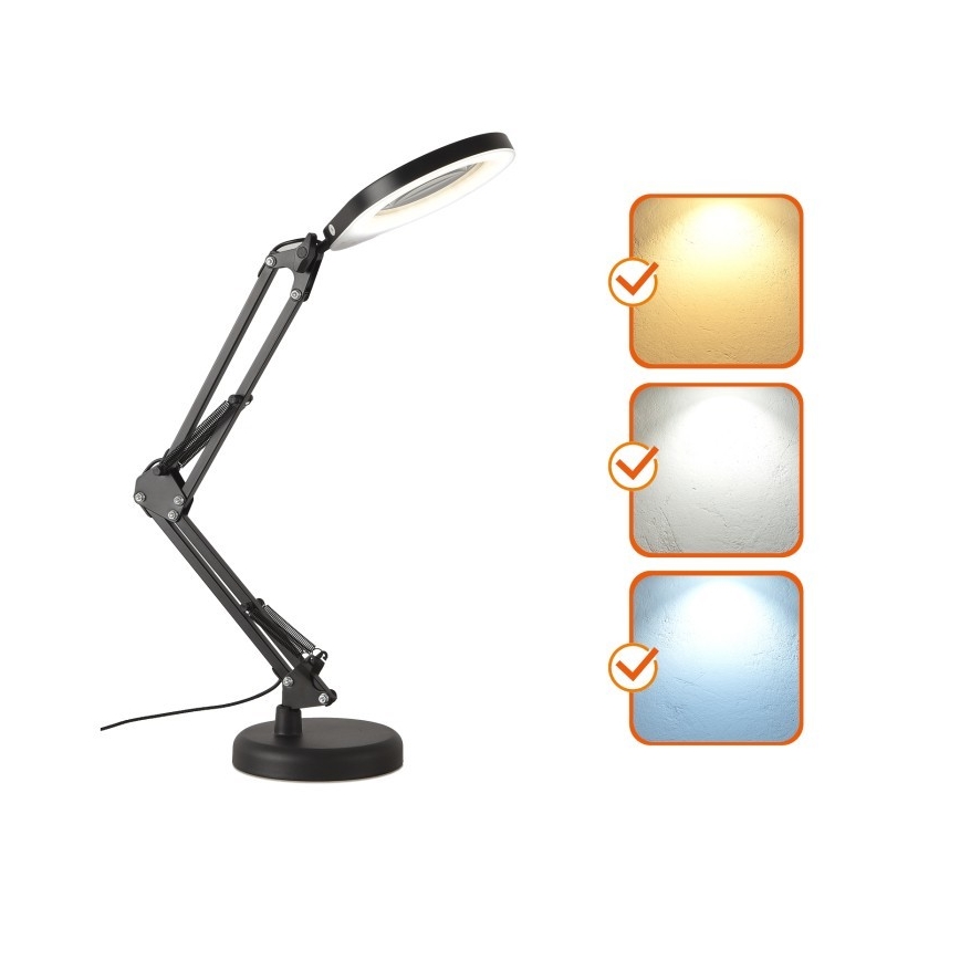 LED Stmievateľná stolná lampa s lupou 2v1 AURIQ LOUPE LED/10W/5V 3000/4000/6500K čierna