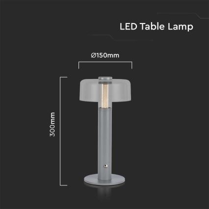 LED Stmievateľná dobíjacia dotyková stolná lampa LED/1W/5V 3000K 1800 mAh šedá