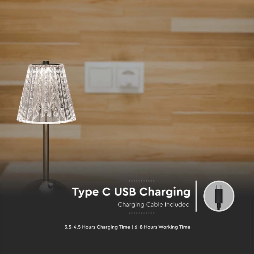 LED Stmievateľná nabíjacia dotyková stolná lampa LED/2,4W/5V 3000-6000K 1800 mAh lesklý chróm