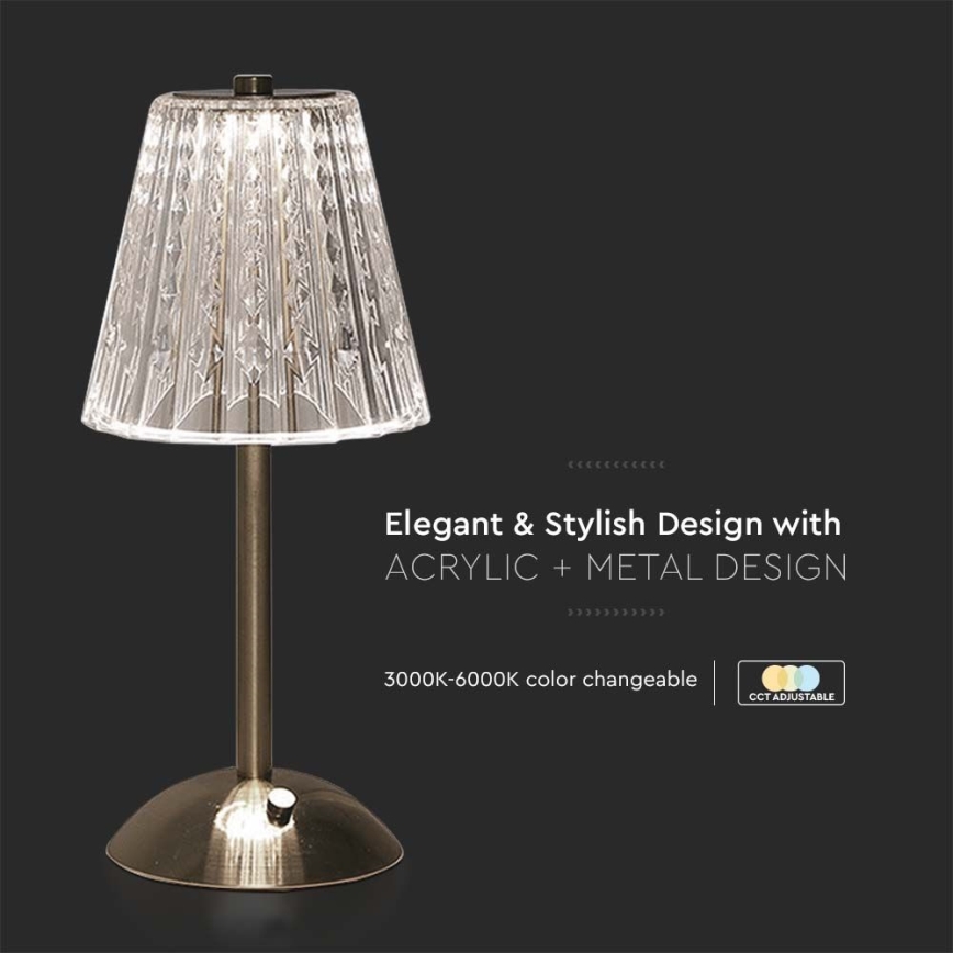 LED Stmievateľná nabíjacia dotyková stolná lampa LED/2,4W/5V 3000-6000K 1800 mAh lesklý chróm