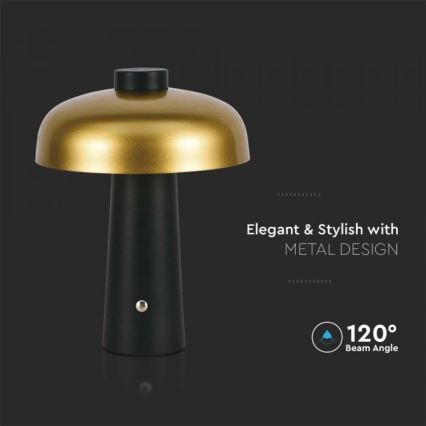LED Stmievateľná dobíjacia dotyková stolná lampa LED/3W/5V 3000-6000K 1800 mAh čierna/zlatá