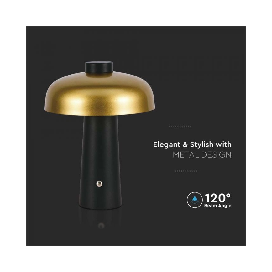 LED Stmievateľná dobíjacia dotyková stolná lampa LED/3W/5V 3000-6000K 1800 mAh čierna/zlatá