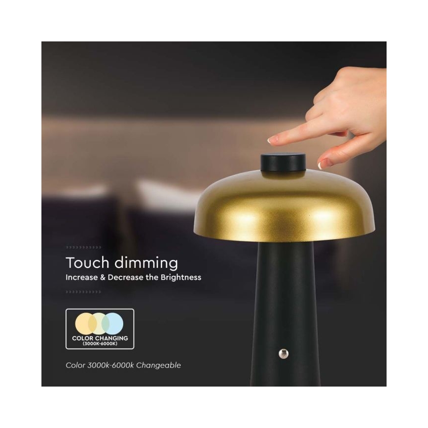 LED Stmievateľná dobíjacia dotyková stolná lampa LED/3W/5V 3000-6000K 1800 mAh čierna/zlatá