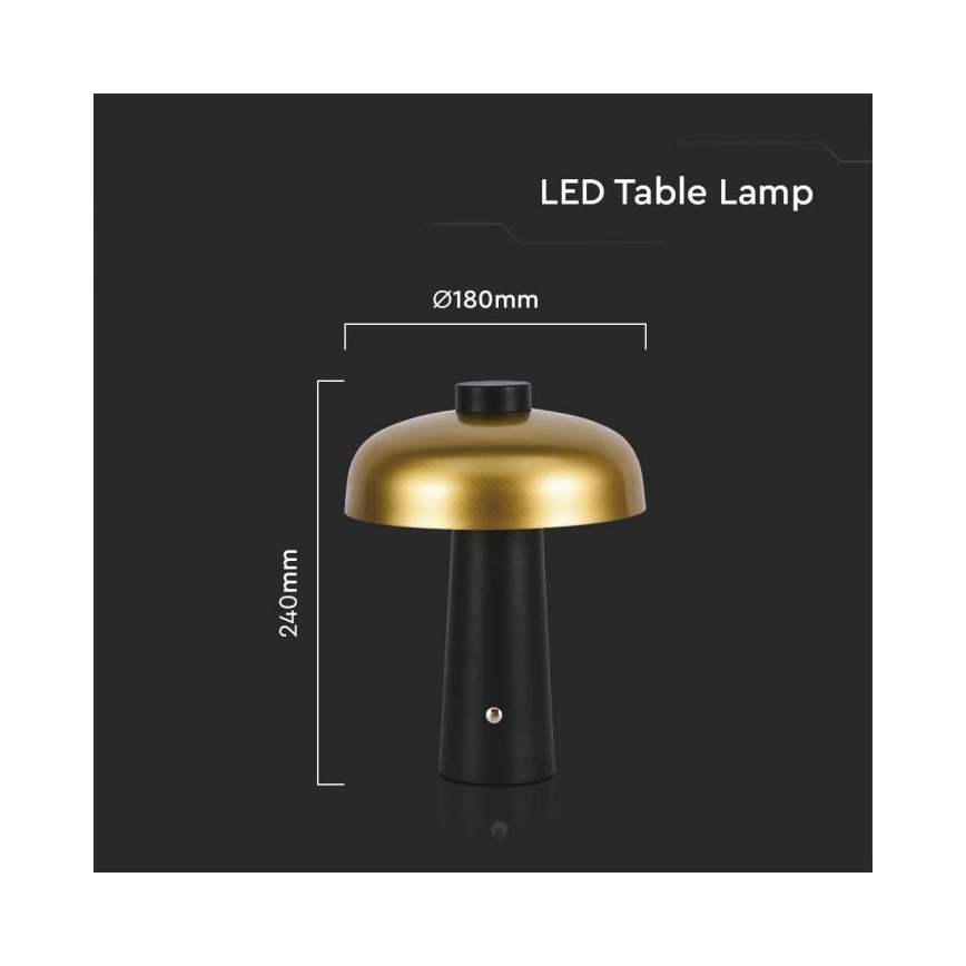 LED Stmievateľná dobíjacia dotyková stolná lampa LED/3W/5V 3000-6000K 1800 mAh čierna/zlatá