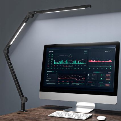 LED stmievateľná dotyková flexibilná stolná lampa s klipom LED/12W/230V 3000/4000/6000K čierna