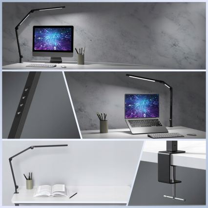LED stmievateľná dotyková flexibilná stolná lampa s klipom LED/12W/230V 3000/4000/6000K čierna