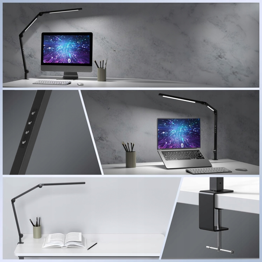 LED stmievateľná dotyková flexibilná stolná lampa s klipom LED/12W/230V 3000/4000/6000K čierna