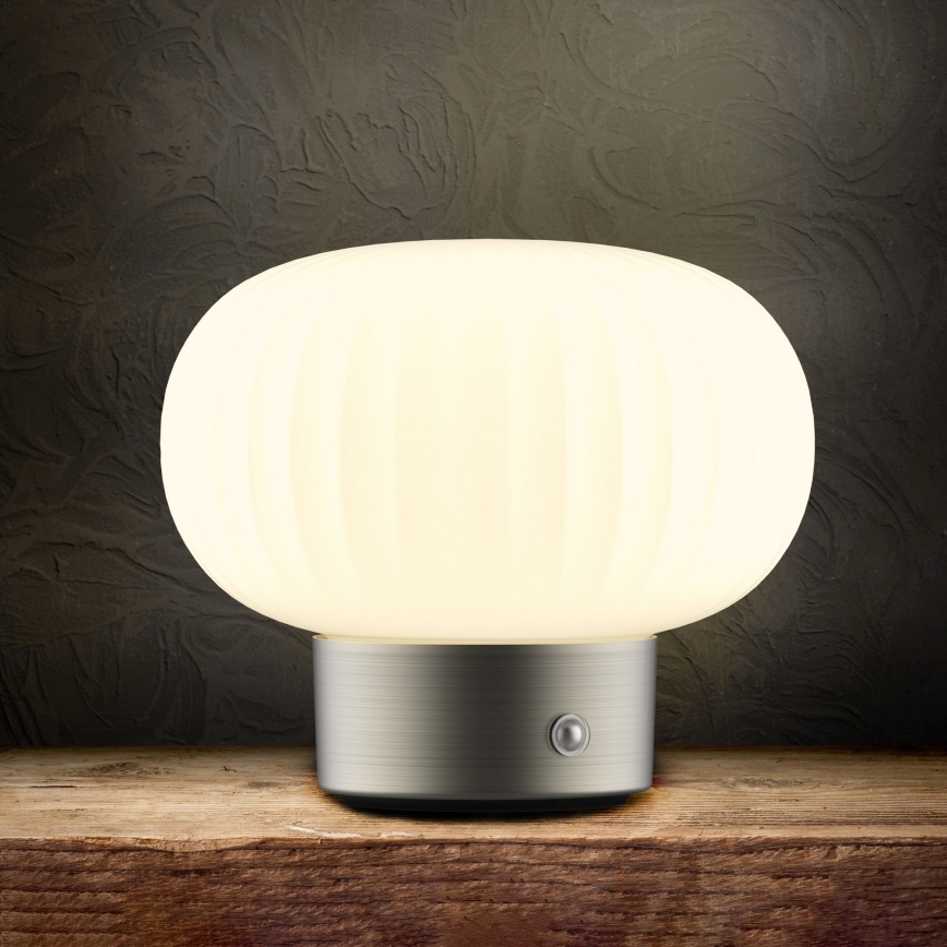 LED Stmievateľná dotyková stolná lampa LATTE LED/1,8W/5V USB 2000 mAh matný chróm/biela