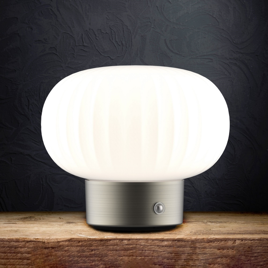 LED Stmievateľná dotyková stolná lampa LATTE LED/1,8W/5V USB 2000 mAh matný chróm/biela