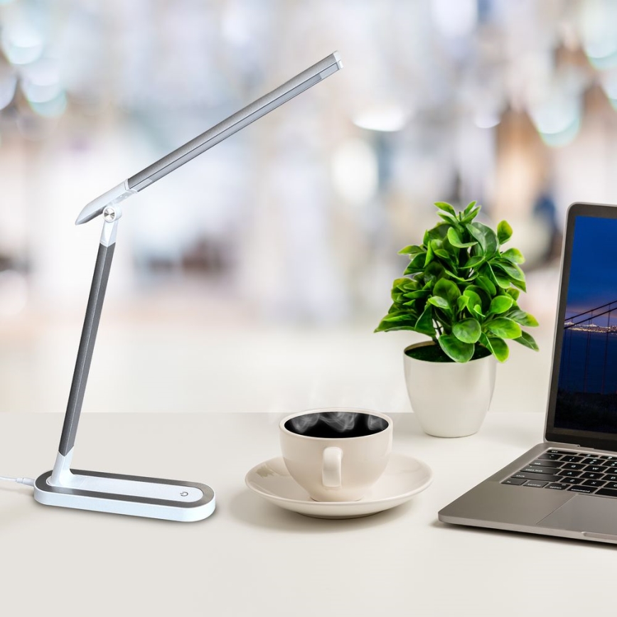 LED Stmievateľná dotyková stolná lampa MADERA LED/7W/230V USB biela