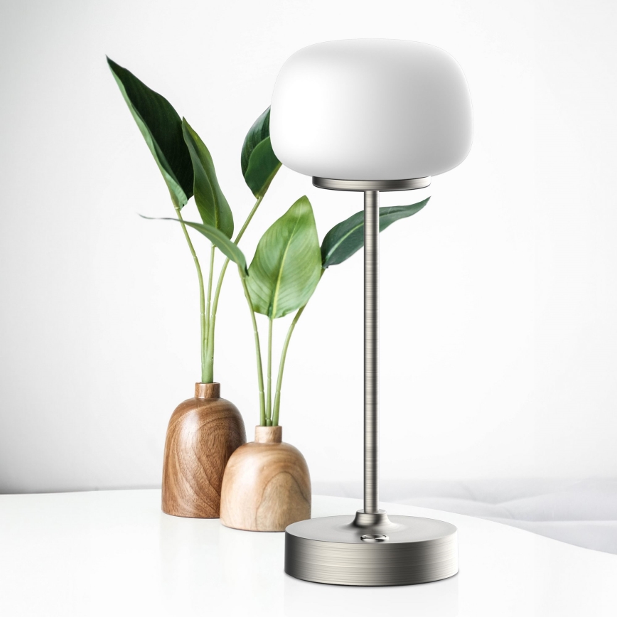 LED Stmievateľná dotyková stolná lampa RIMINI LED/2W/5V USB 2000 mAh matný chróm/biela