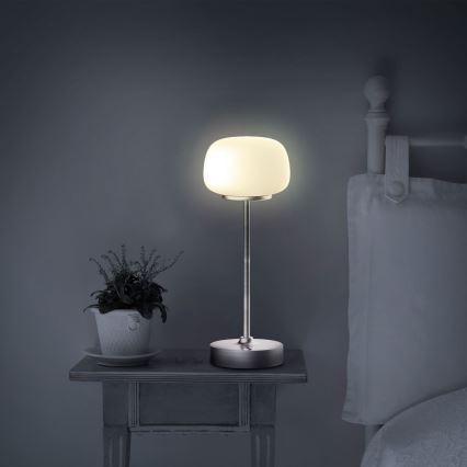 LED Stmievateľná dotyková stolná lampa RIMINI LED/2W/5V USB 2000 mAh matný chróm/biela