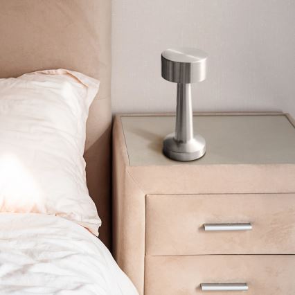 LED stmievateľná dotyková stolná lampa SIMPLY LED/5V 2700/4000/6500K 800 mAh lesklý chróm