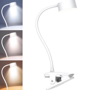 LED Stmievateľná flexibilná nabíjacia stolná lampa s klipom LED/2W/1800 mAh 3000/4000/6500K biela