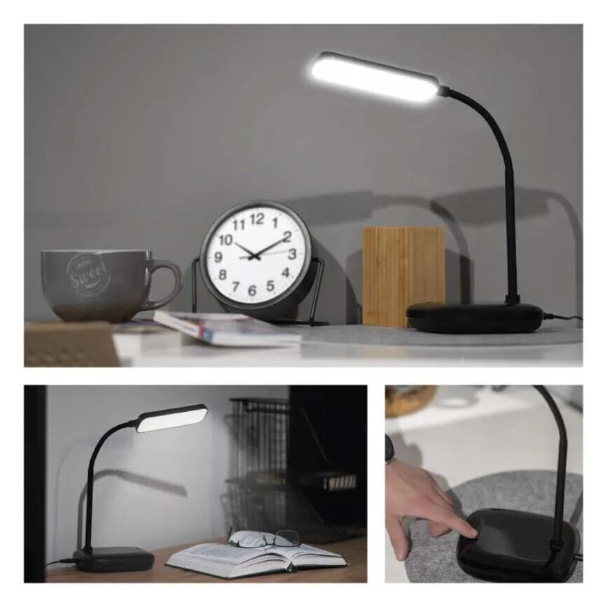 LED Stmievateľná flexibilná stolná lampa LED/12W/230V 3000K/4000K/6500K čierna