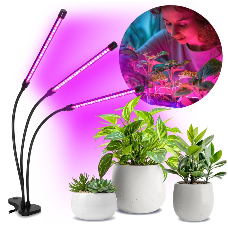 LED Stmievateľná flexibilná stolná lampa s klipom na pestovanie rastlín VITARO 3xLED/10W/230V čierna
