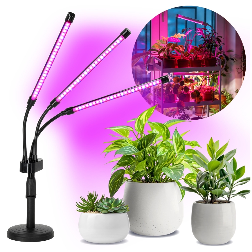 LED Stmievateľná flexibilní stolná lampa na pestovanie rastlín VITARO 3xLED/10W/230V čierna