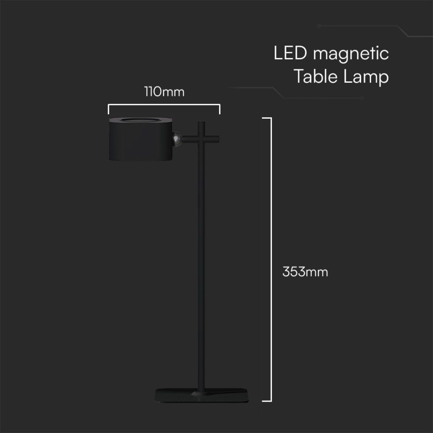 LED Stmievateľná magnetická nabíjacia stolná lampa 4v1 LED/3W/5V 3000-6000K 1800 mAh čierna