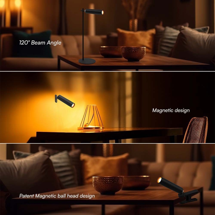 LED Stmievateľná magnetická dobíjecia stolná lampa 3v1 LED/3W/5V 4000K 1500 mAh čierna
