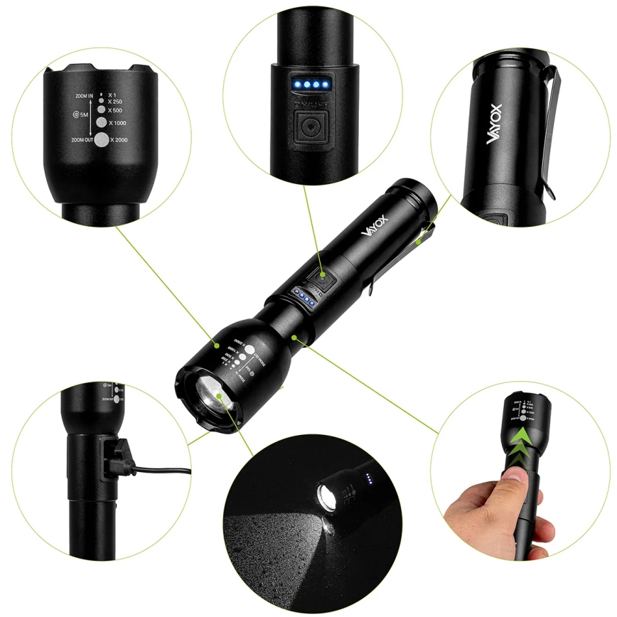 LED Stmievateľná nabíjacia baterka LED/20W/5V IPX4 800 lm 2000 mAh