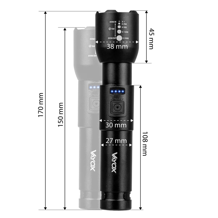 LED Stmievateľná nabíjacia baterka LED/20W/5V IPX4 800 lm 2000 mAh