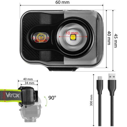 LED stmievateľná nabíjacia čelovka LED/10W/5V/3xAAA IP66 800 lm 1000 mAh