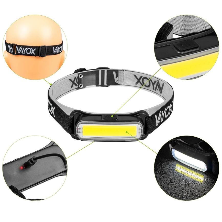 LED Stmievateľná nabíjacia čelovka LED/5V IPX4 300 lm 1200 mAh