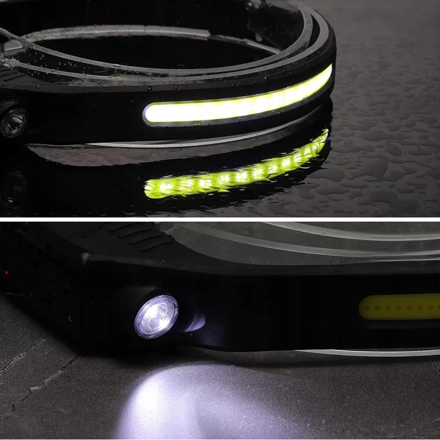 LED Stmievateľná nabíjacia čelovka so senzorom 2xLED/5V IP44 350 lm 1200 mAh