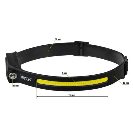 LED Stmievateľná nabíjacia čelovka so senzorom 2xLED/5V IP44 350 lm 1200 mAh