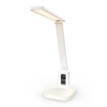 LED Stmievateľná nabíjacia dotyková stolová lampa s displejom LED/7,5W/1200 mAh 3000/4000/5700K CRI 90 biela