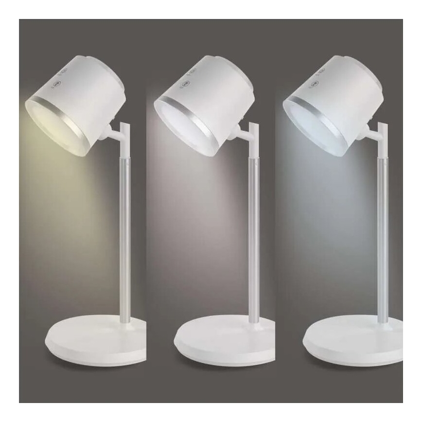LED Stmievateľná nabíjacia stolná lampa 4v1 LED/6W/3,7V 3000K/4000K/6500K 1500mAh biela