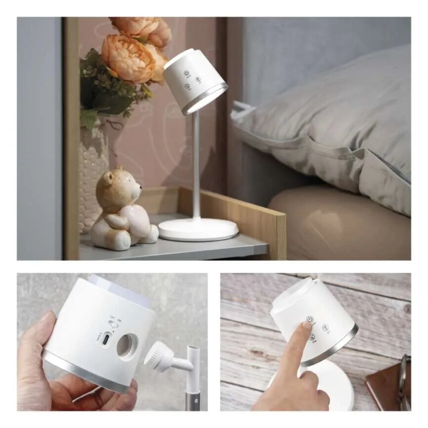 LED Stmievateľná nabíjacia stolná lampa 4v1 LED/6W/3,7V 3000K/4000K/6500K 1500mAh biela