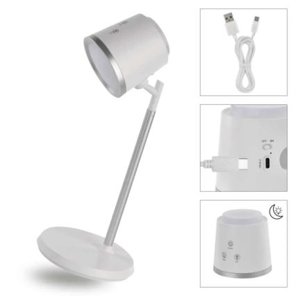 LED Stmievateľná nabíjacia stolná lampa 4v1 LED/6W/3,7V 3000K/4000K/6500K 1500mAh biela