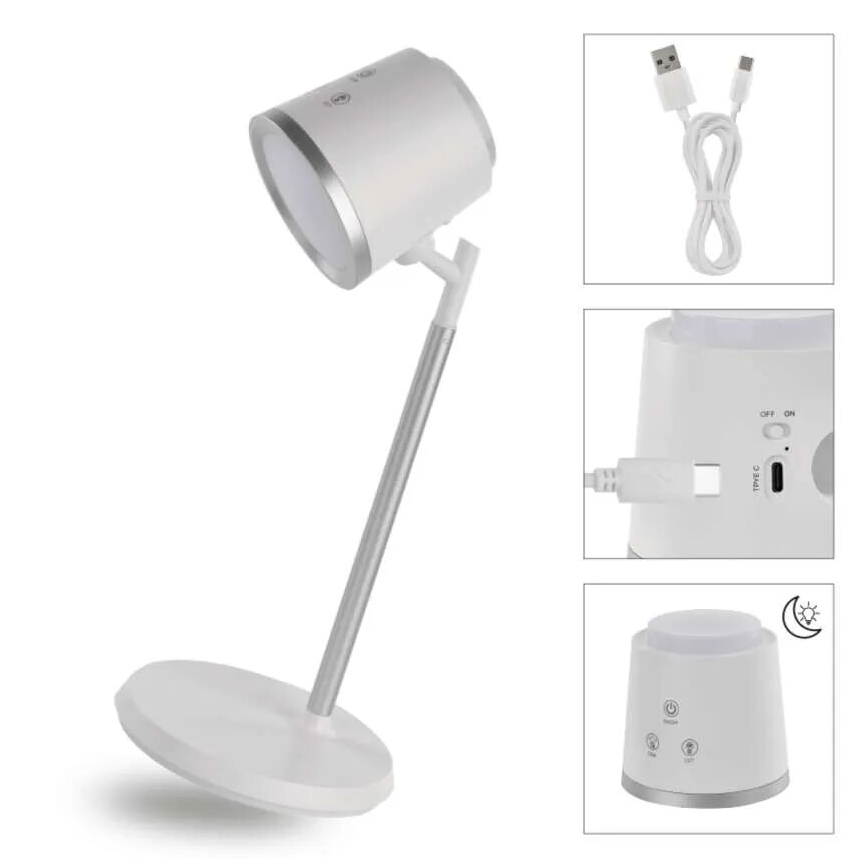 LED Stmievateľná nabíjacia stolná lampa 4v1 LED/6W/3,7V 3000K/4000K/6500K 1500mAh biela