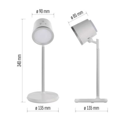 LED Stmievateľná nabíjacia stolná lampa 4v1 LED/6W/3,7V 3000K/4000K/6500K 1500mAh biela