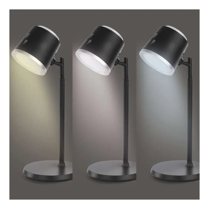 LED Stmievateľná nabíjacia stolná lampa 4v1 LED/6W/3,7V 3000K/4000K/6500K 1500mAh čierna