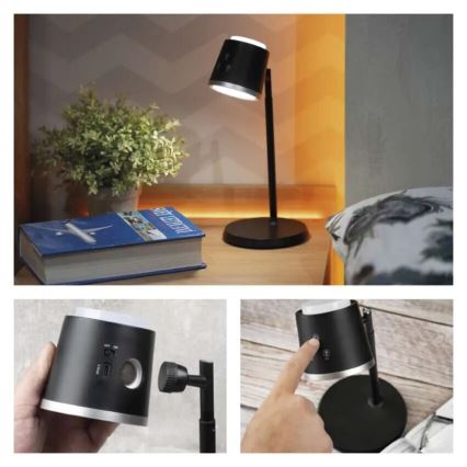 LED Stmievateľná nabíjacia stolná lampa 4v1 LED/6W/3,7V 3000K/4000K/6500K 1500mAh čierna