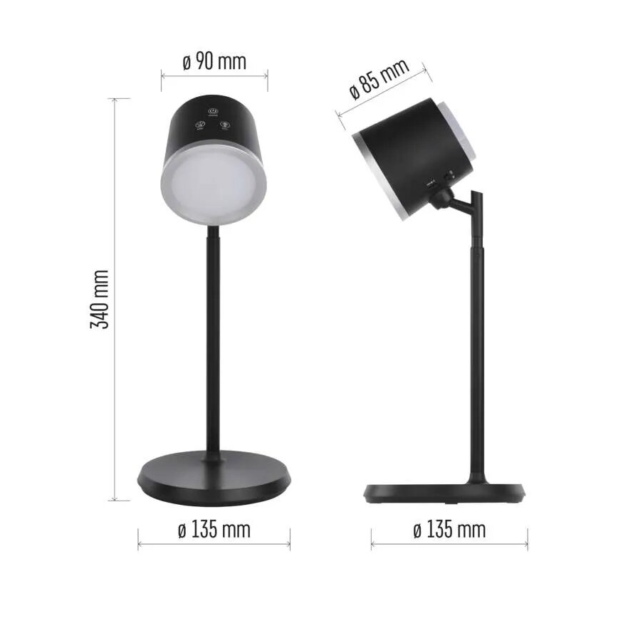 LED Stmievateľná nabíjacia stolná lampa 4v1 LED/6W/3,7V 3000K/4000K/6500K 1500mAh čierna