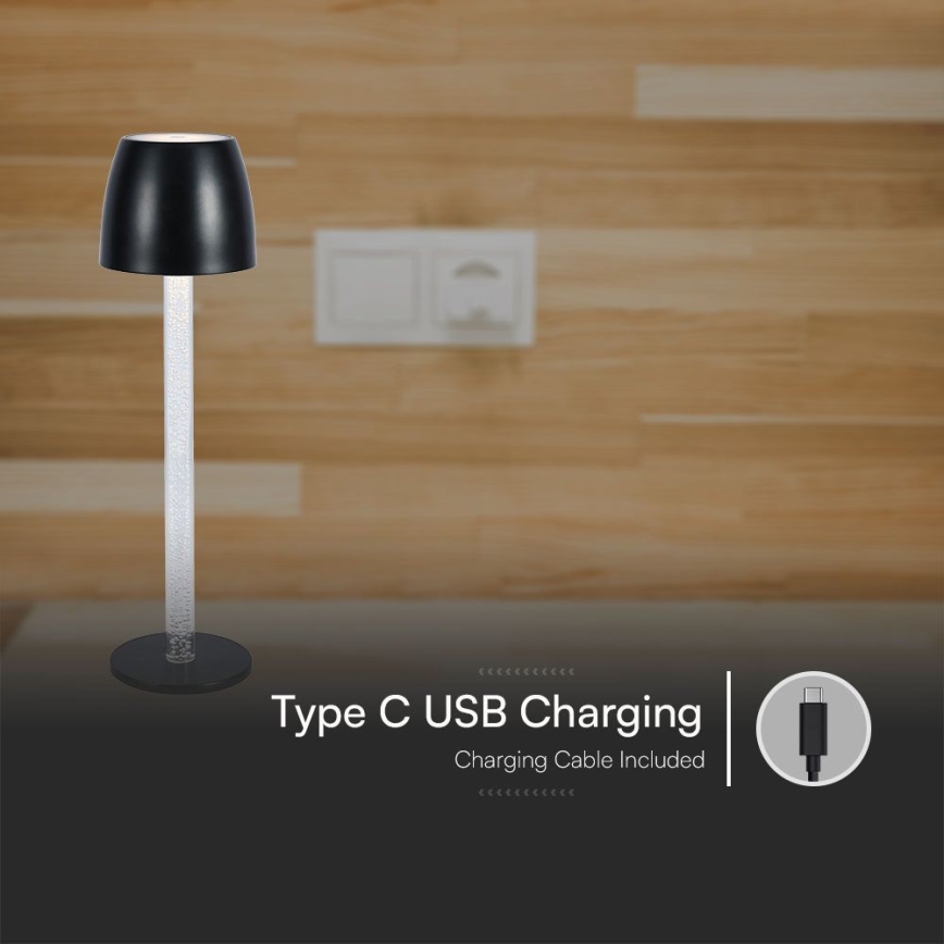 LED Stmievateľná nabíjacia dotyková stolná lampa LED/3W/5V 3000K 1800 mAh čierna