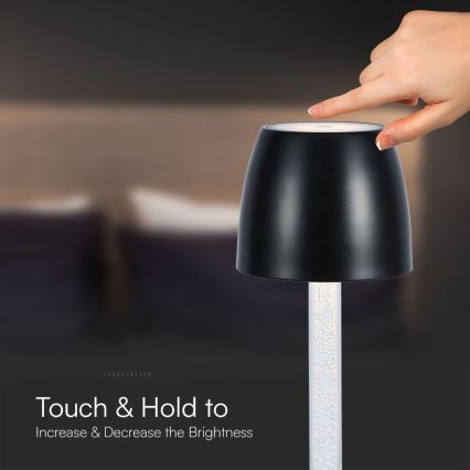LED Stmievateľná nabíjacia dotyková stolná lampa LED/3W/5V 3000K 1800 mAh čierna