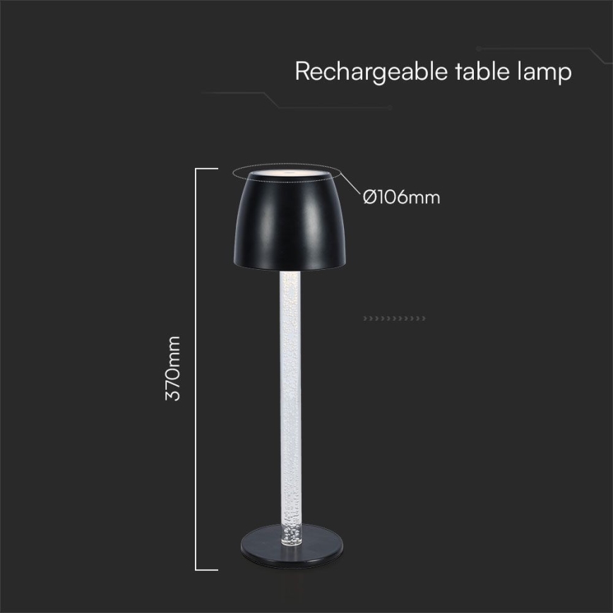 LED Stmievateľná nabíjacia dotyková stolná lampa LED/3W/5V 3000K 1800 mAh čierna