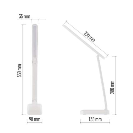 LED Stmievateľná nabíjacia stolná lampa LED/5W/3,7V 3000K/4000K/6500K 800mAh biela