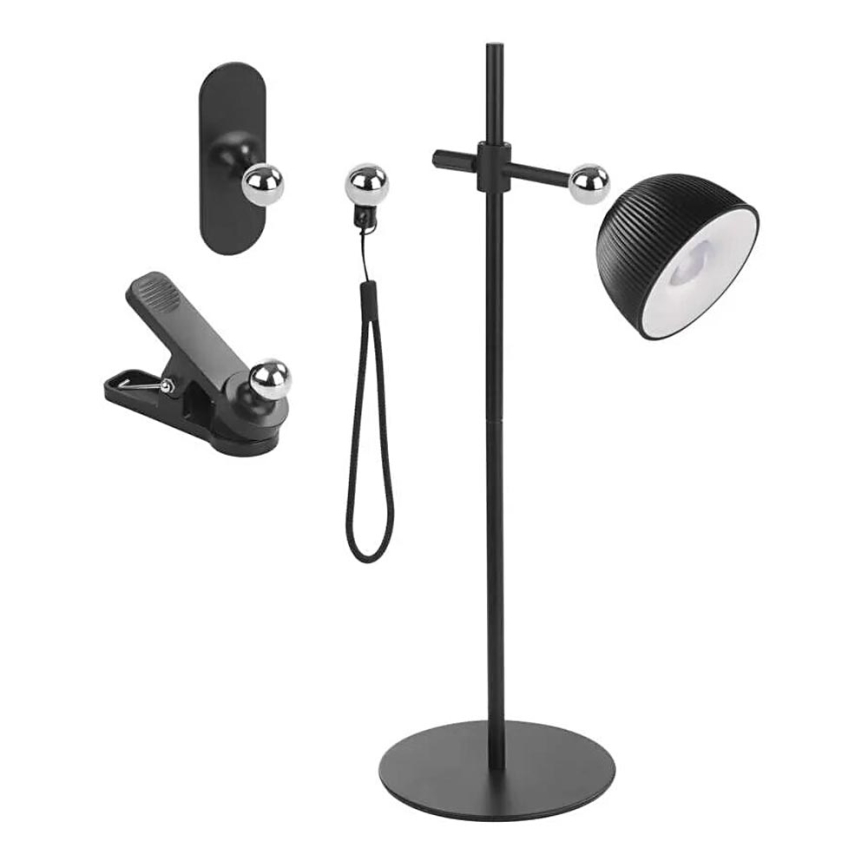 LED Stmievateľná nabíjacia stolná lampa magnetická 4v1 LED/4,2W/3,7V 4000K 1200mAh čierna
